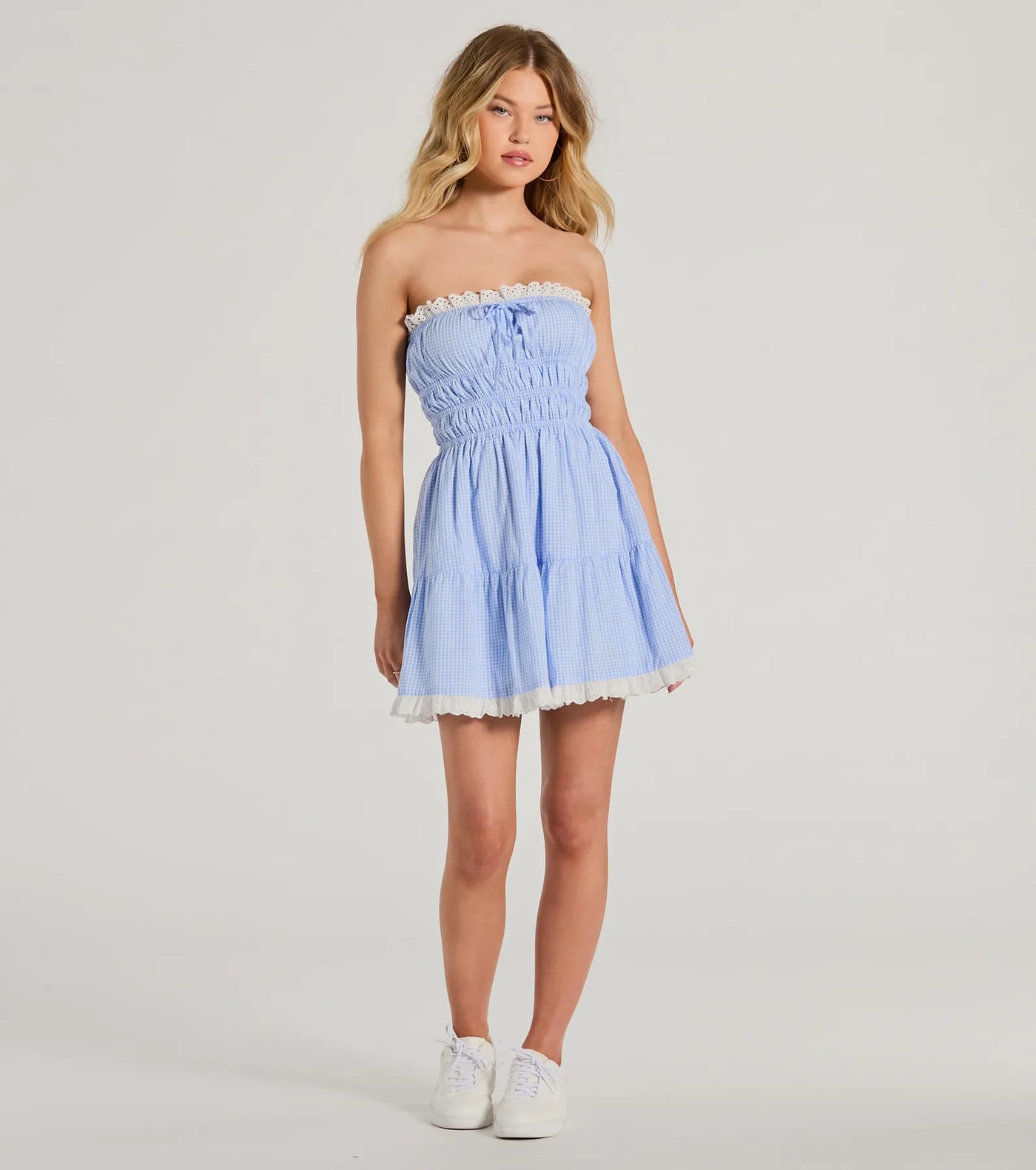 Cheerful Cutie Strapless Gingham Skater Dress