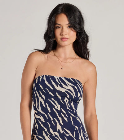 Wild For Style Strapless Zebra Print Midi Dress