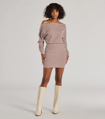 Stripes In Style Off The Shoulder Mini Dress