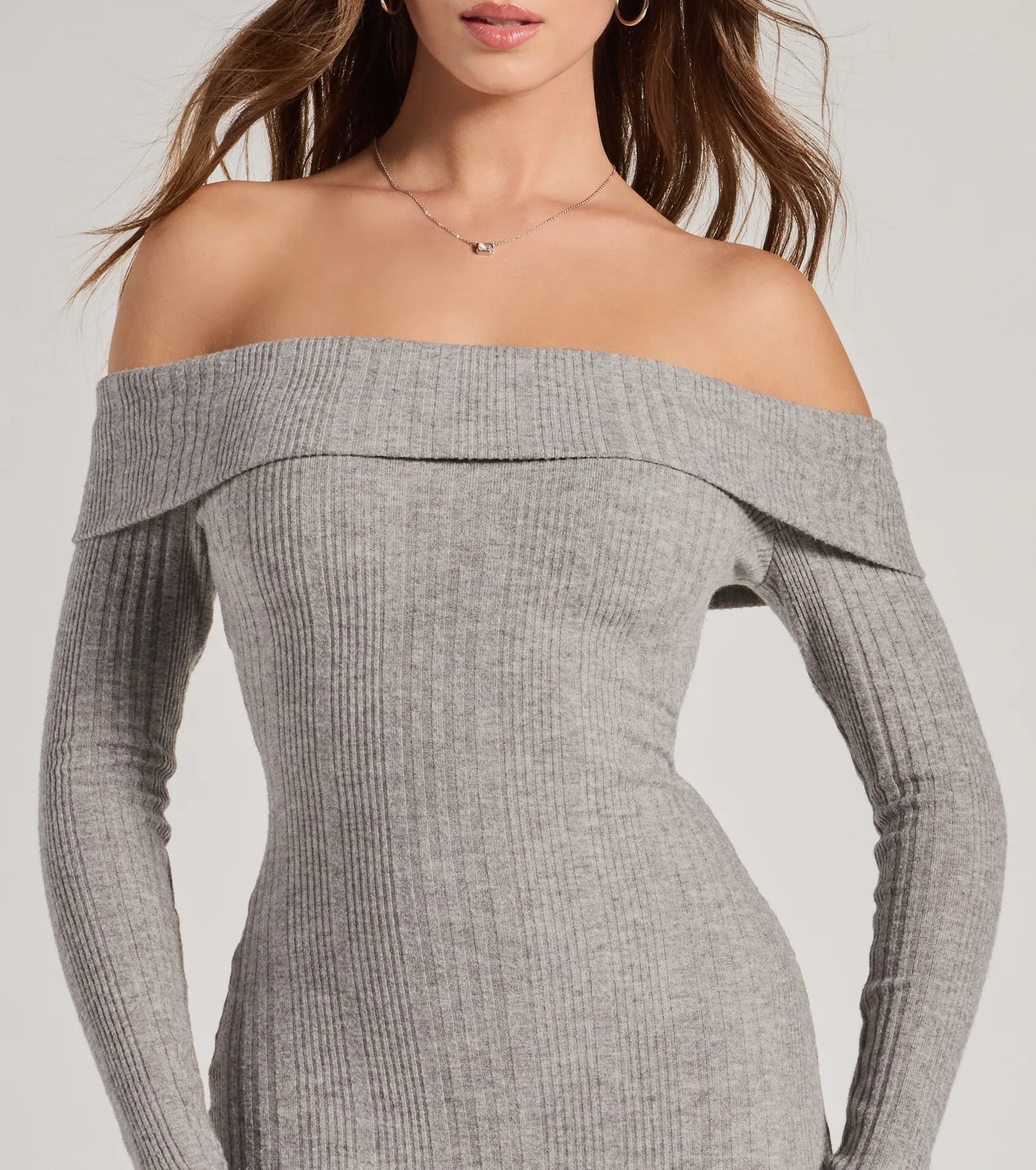 Perfect Curves Ribbed Knit Off-The-Shoulder Midi Dress