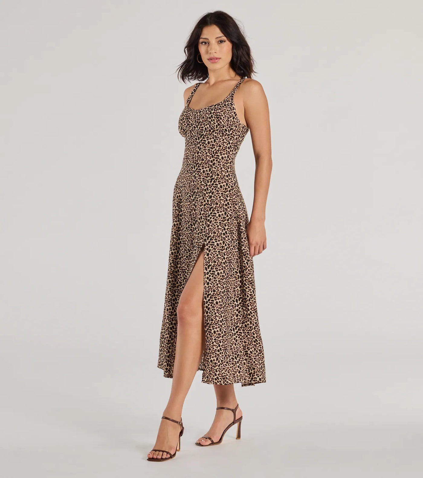 Elevated Leopard Print Woven A-Line Midi Dress