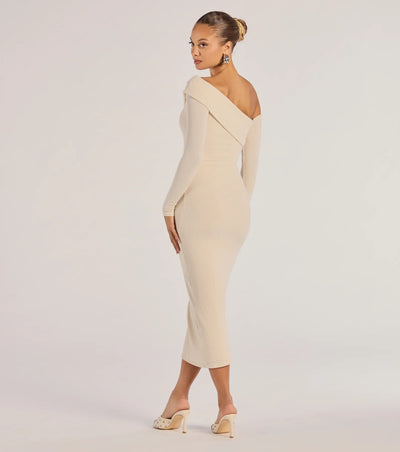 Sharp Lines Asymmetrical Long Sleeve Midi Dress