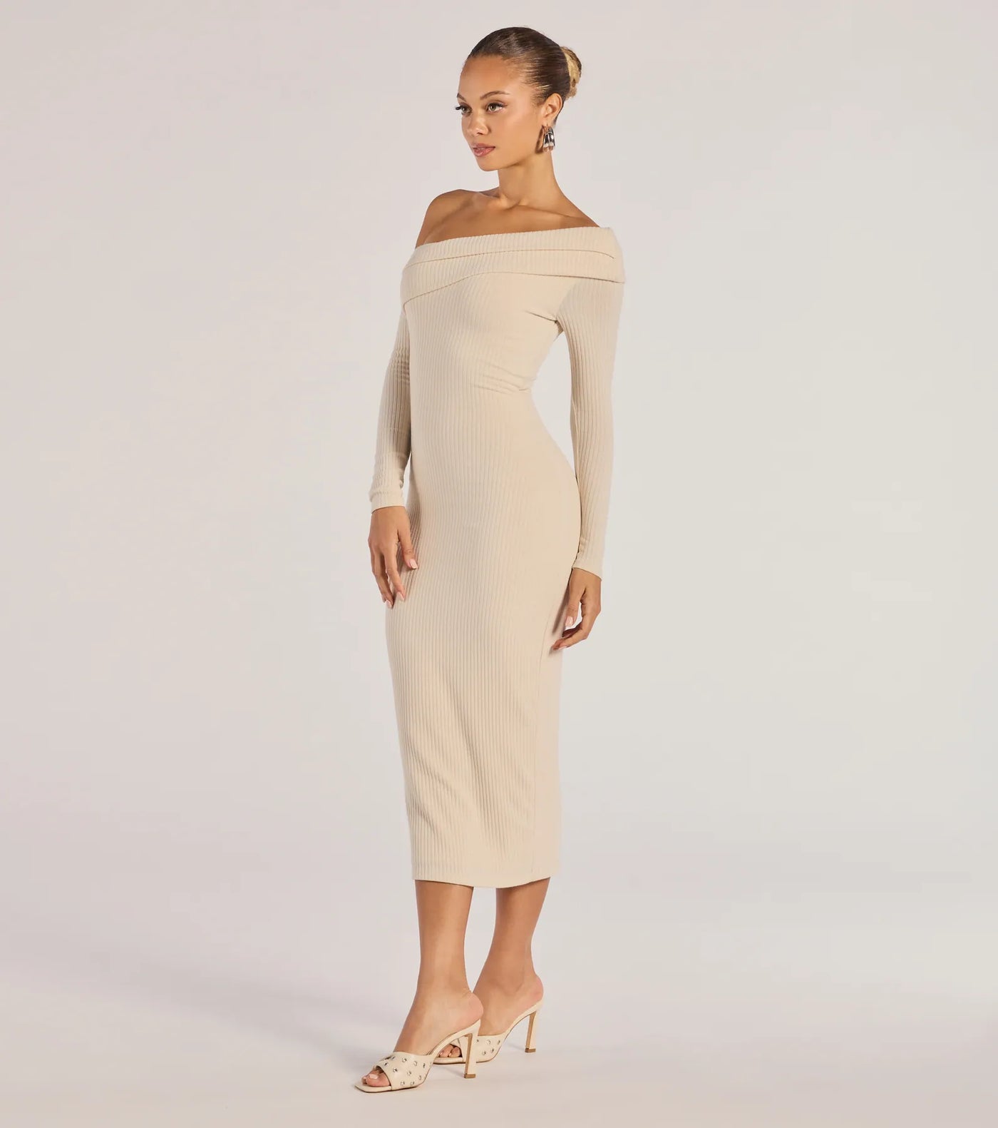 Sharp Lines Asymmetrical Long Sleeve Midi Dress