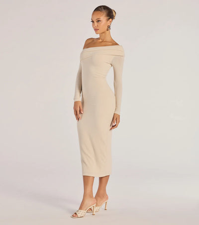 Sharp Lines Asymmetrical Long Sleeve Midi Dress