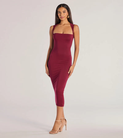 Serving Sleek Square Neck Bodycon Midi Dress