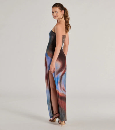 Chic Showstopper Abstract Print Mesh Maxi Dress