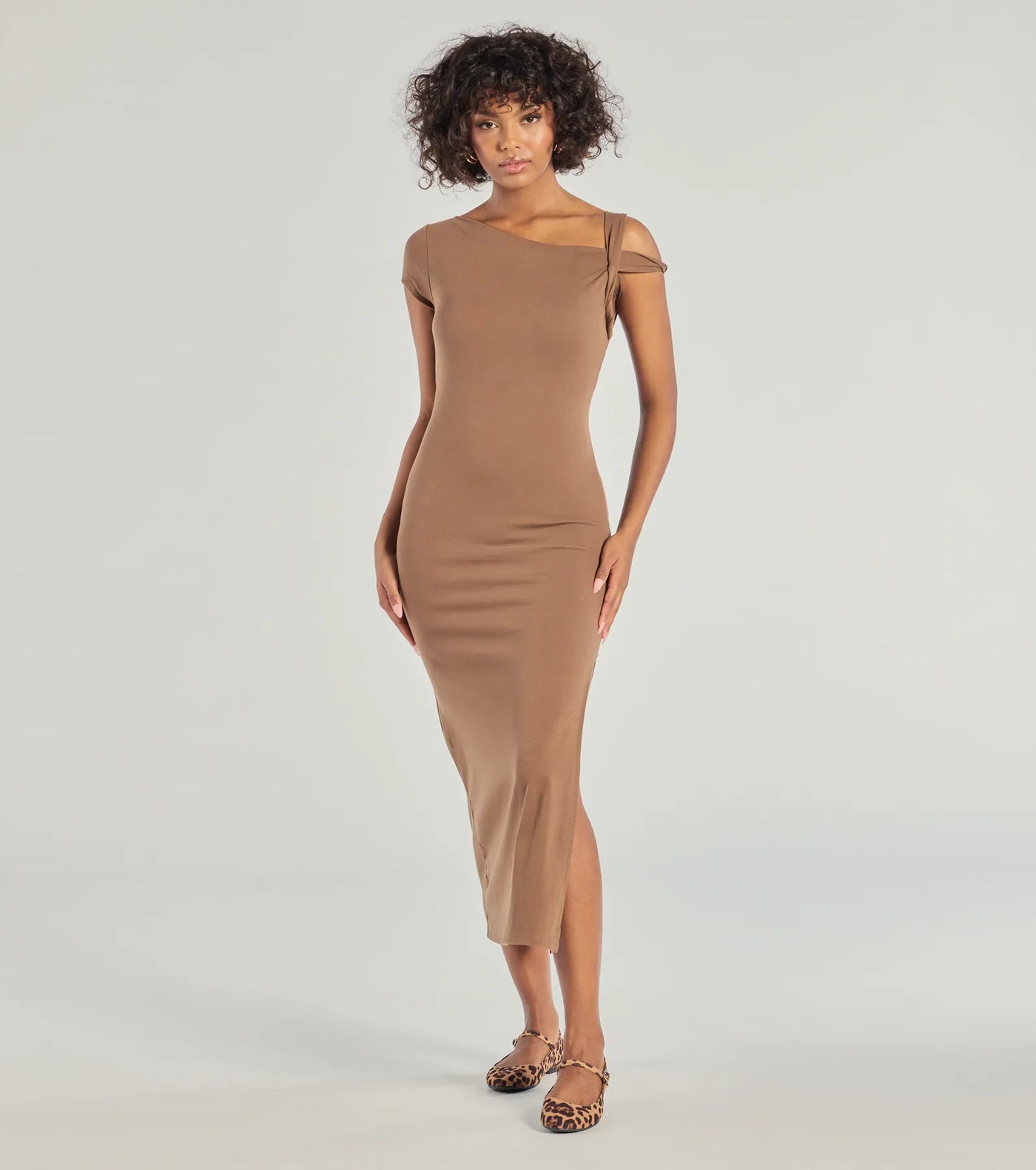 Twist Of Chic High-Slit Knit Midi Dress