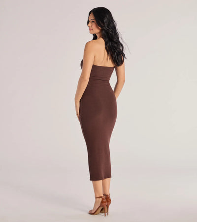 She's The Main Rib Knit Strapless Midi Dress