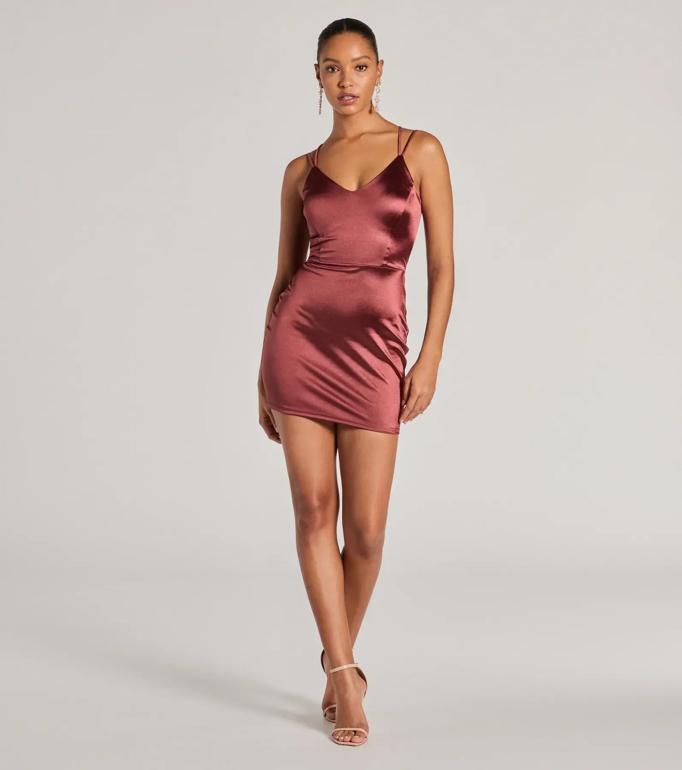 Simply A Stunner Lace-Up Bodycon Satin Mini Dress