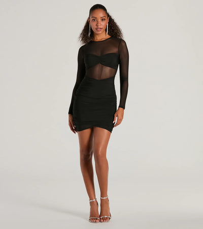 Major VIP Long Sleeve Sheer Mesh Bodycon Mini Dress