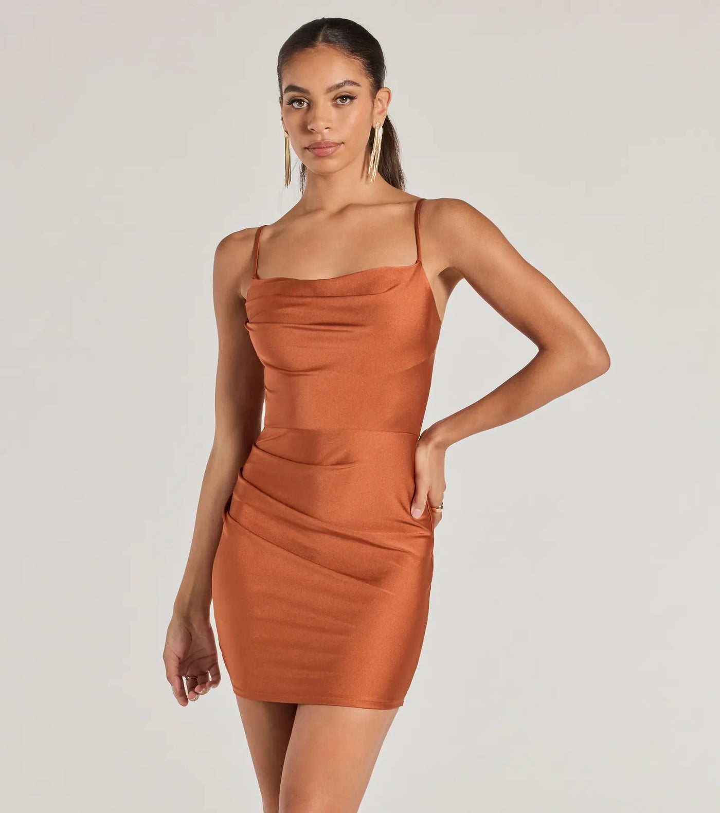 Flawless Allure Cowl Neck Bodycon Mini Dress