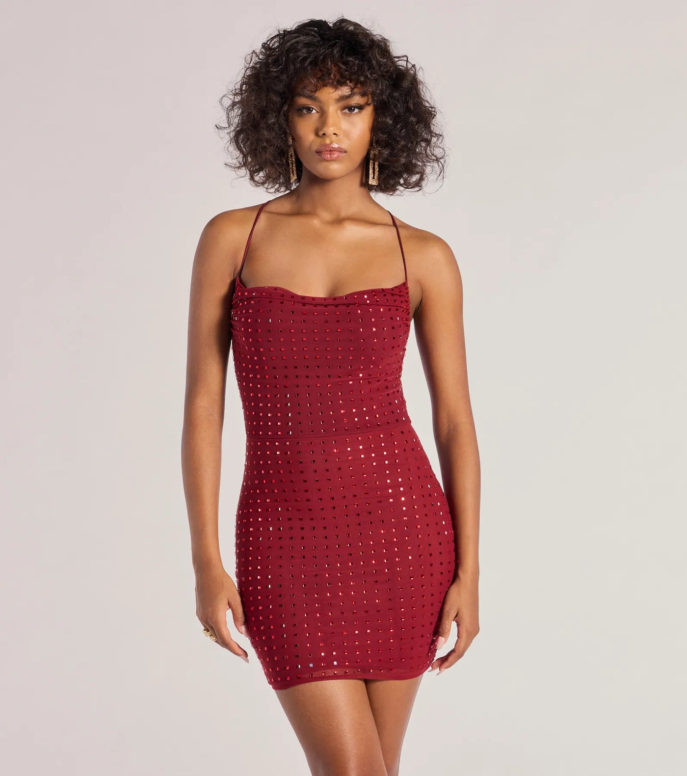 Glam Babe Rhinestone Mesh Strappy Back Mini Dress