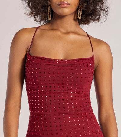 Glam Babe Rhinestone Mesh Strappy Back Mini Dress