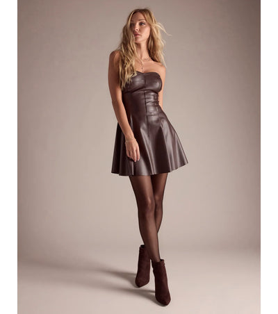 Sleek Flair Faux Leather Strapless A-Line Mini Dress