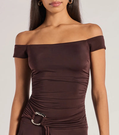 Trendy Fab Off-The-Shoulder Belted Mini Dress