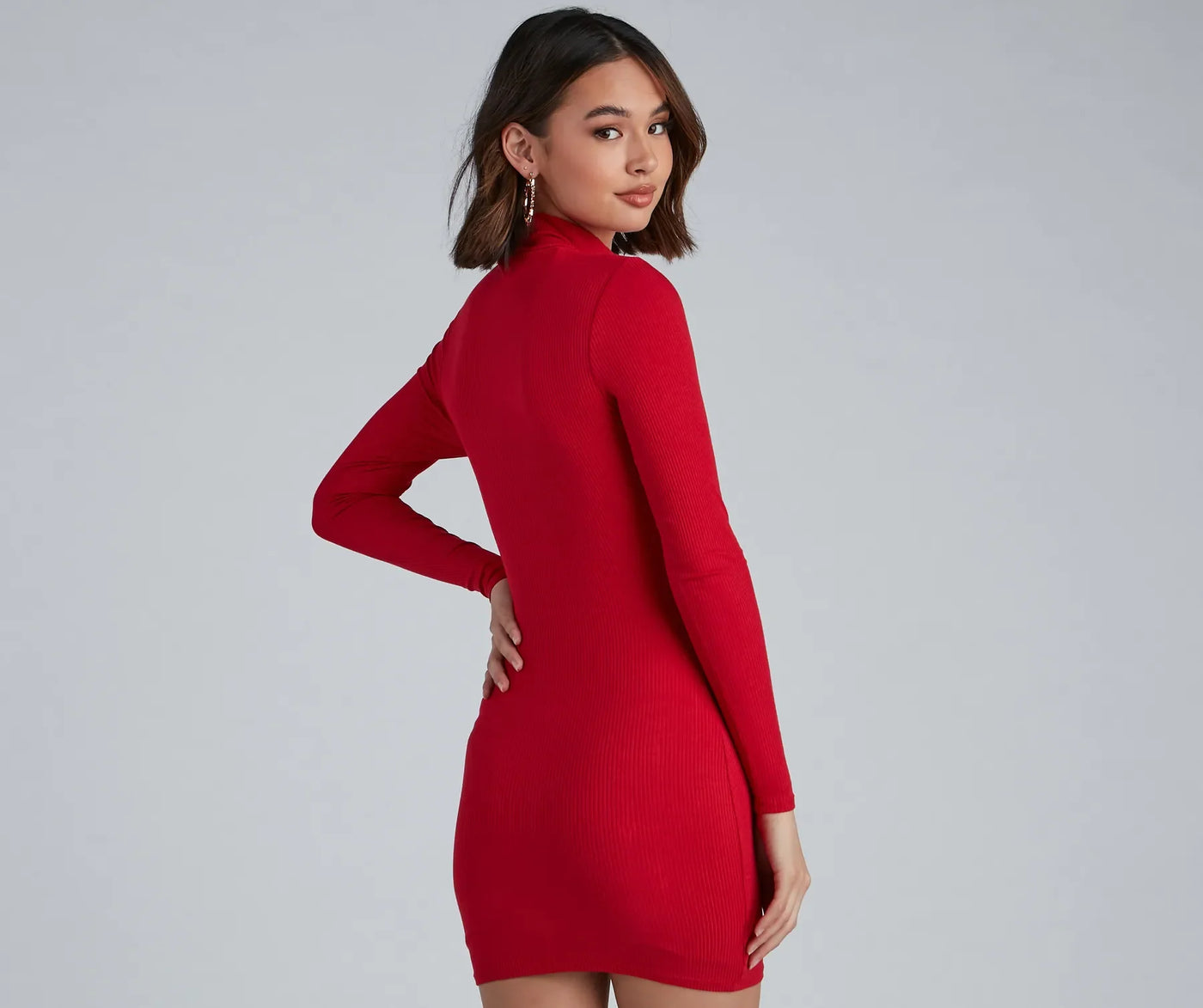 Basic Ribbed Knit Long Sleeve Mini Dress