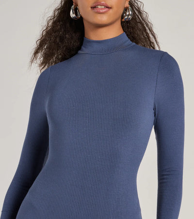 Basic Ribbed Knit Long Sleeve Mini Dress