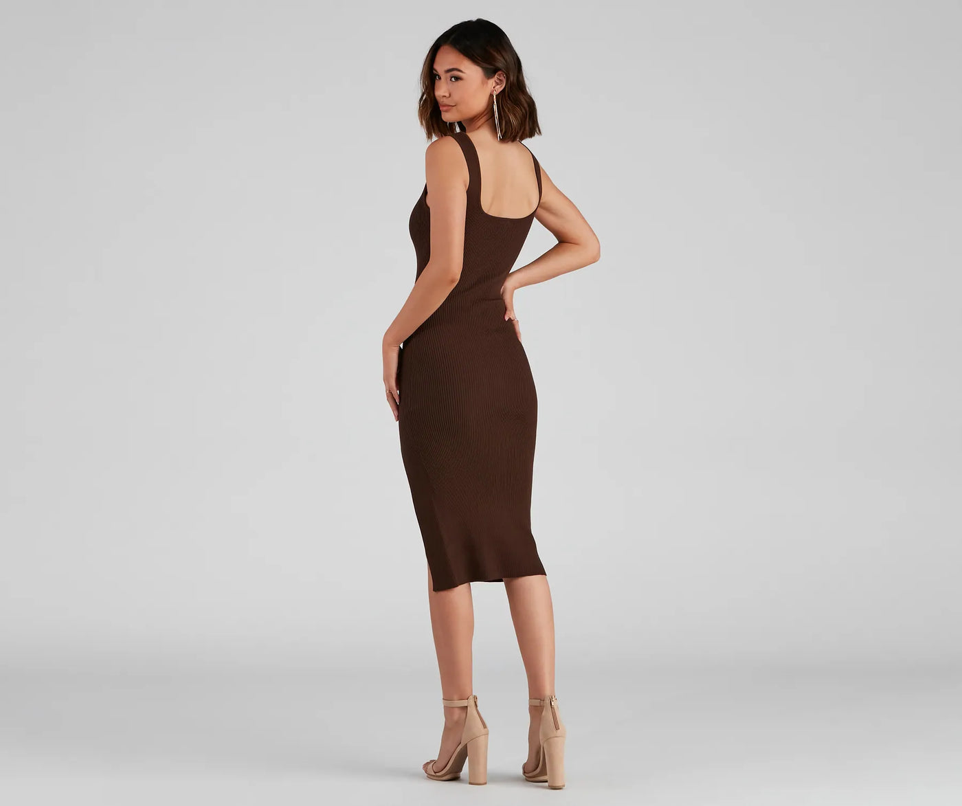 Strut And Snap Ribbed Knit Midi Dress