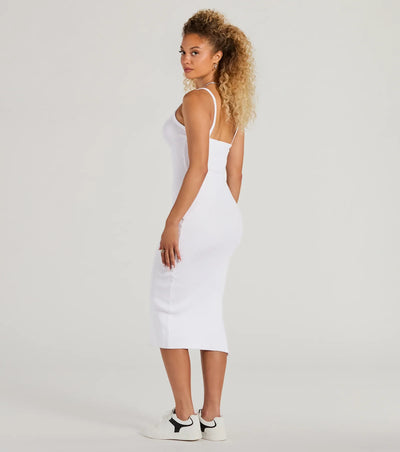 Perfectly Stylish Sleeveless Ribbed Knit Midi Dress