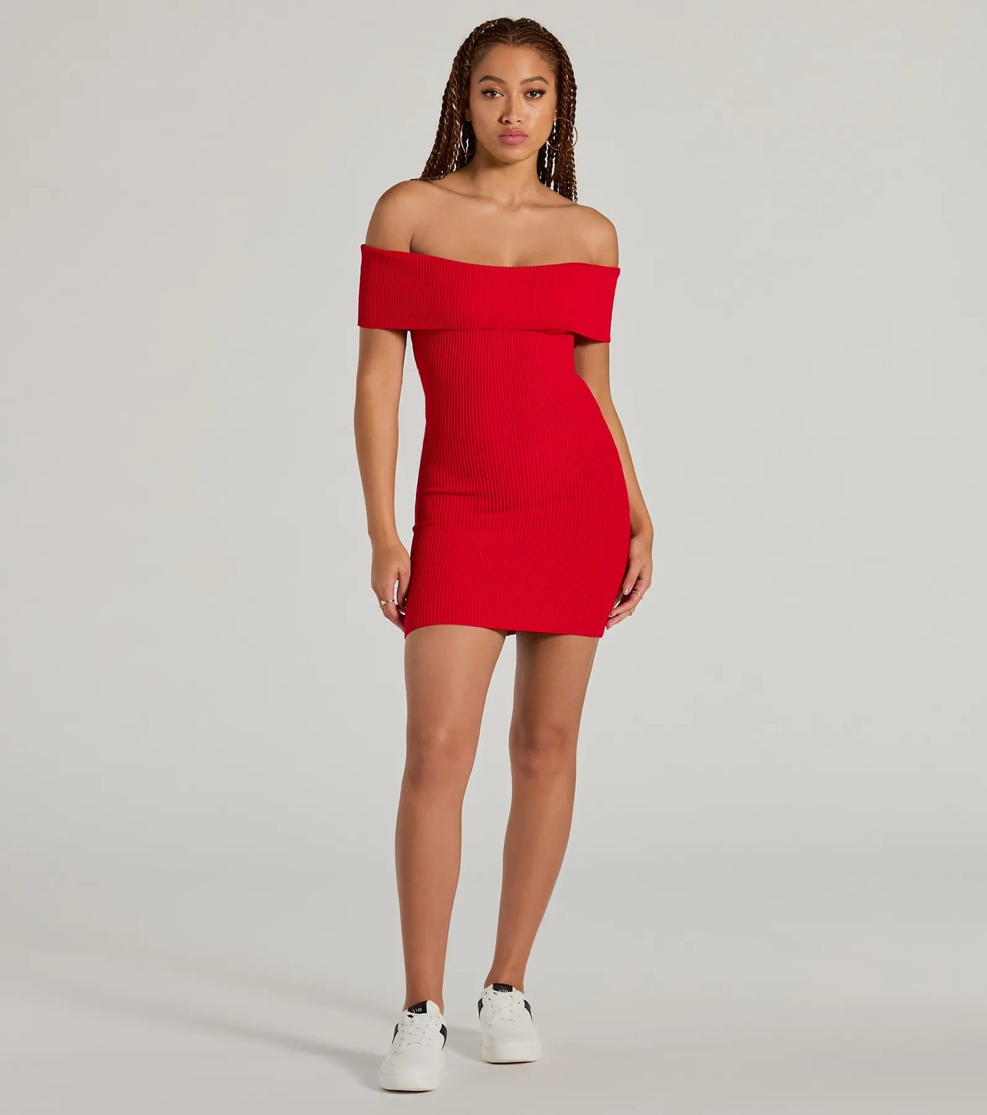 Cute Feels Off-The-Shoulder Sweater Mini Dress