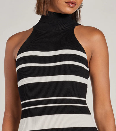 Easy Bliss Turtleneck Striped Mini Dress