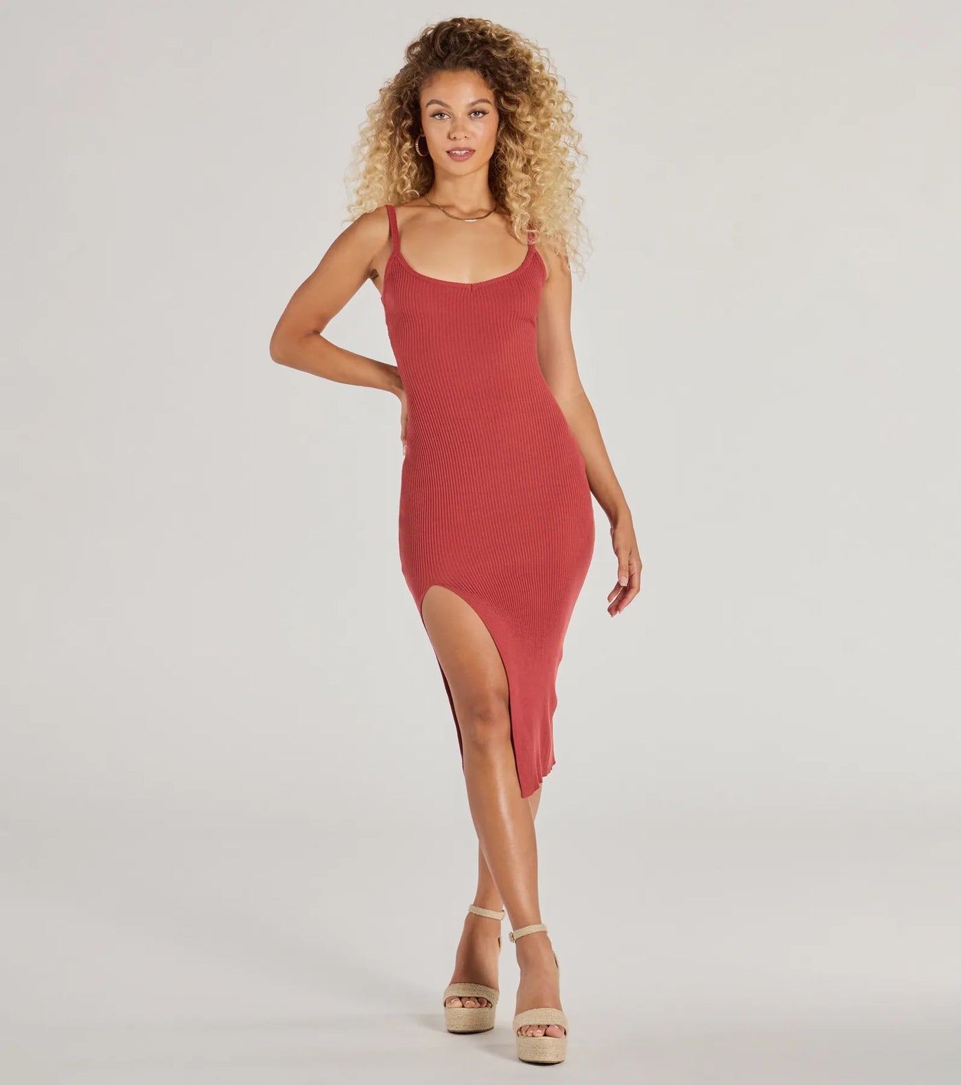 Toasty Sweetheart V-Neck Bodycon Knit Midi Dress