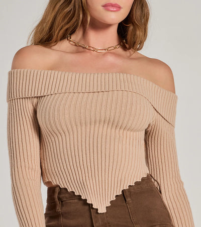 Trendy Textures Ribbed Knit Off the Shoulder Top