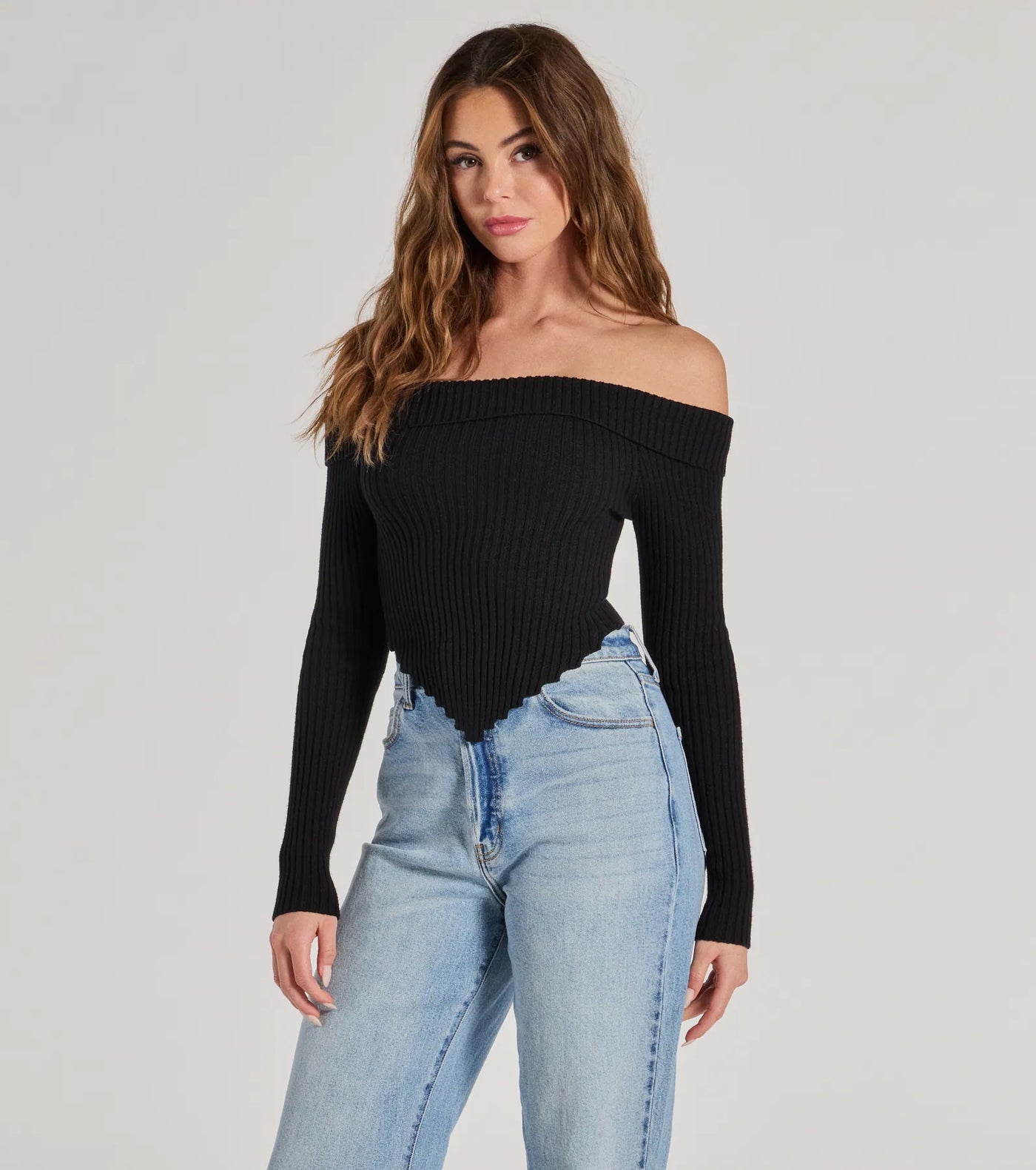 Trendy Textures Ribbed Knit Off the Shoulder Top