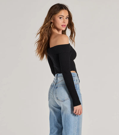 Trendy Textures Ribbed Knit Off the Shoulder Top