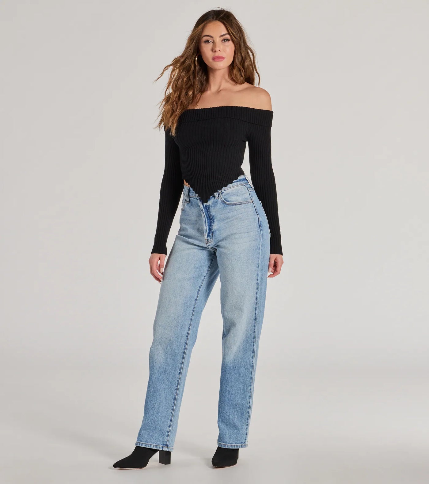 Trendy Textures Ribbed Knit Off the Shoulder Top