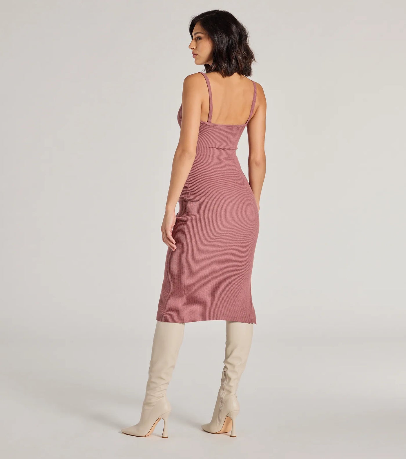 Toasty Sweetheart V-Neck Bodycon Knit Midi Dress