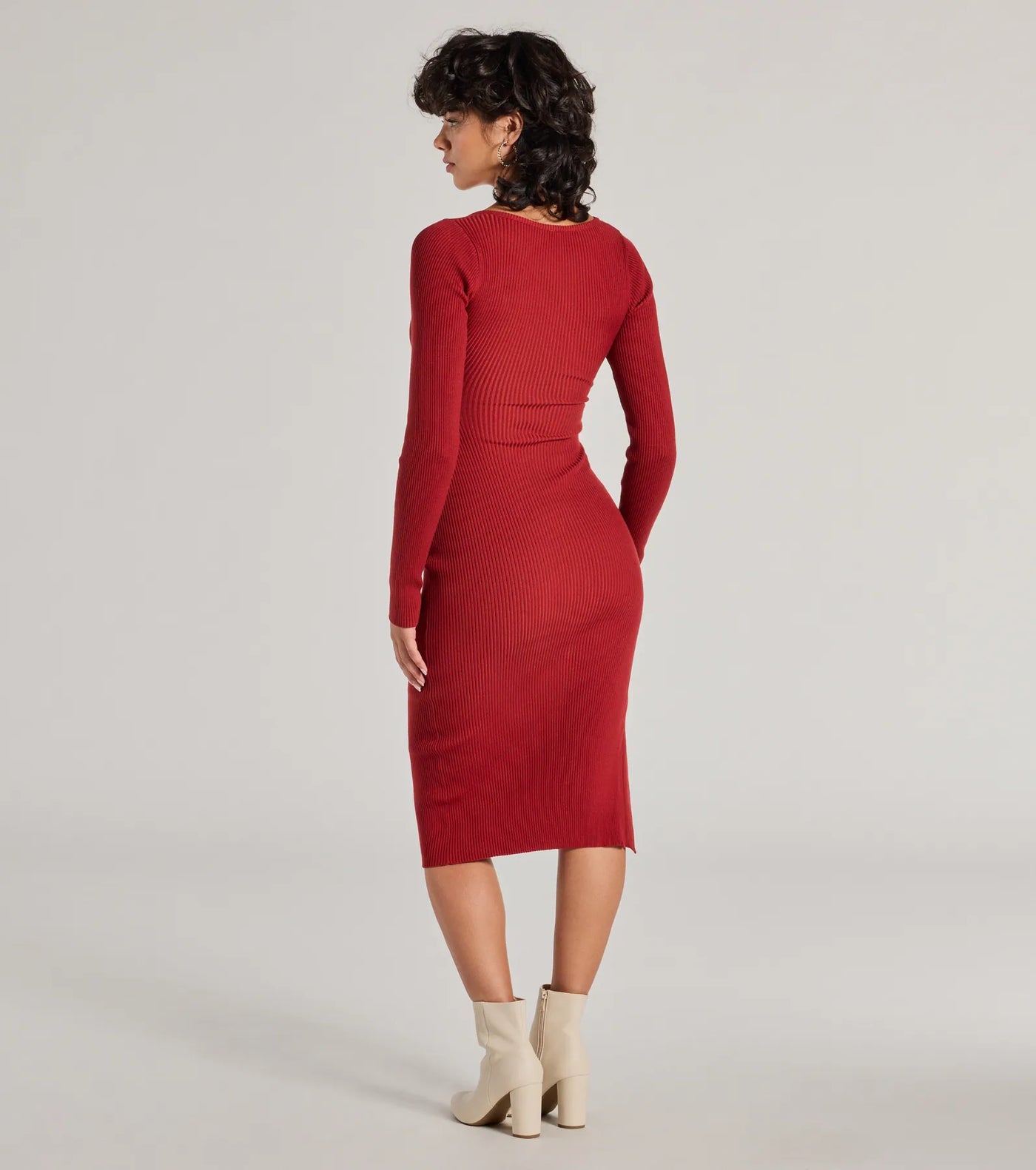 Sleek Essential Ribbed Knit High Slit Midi Dress