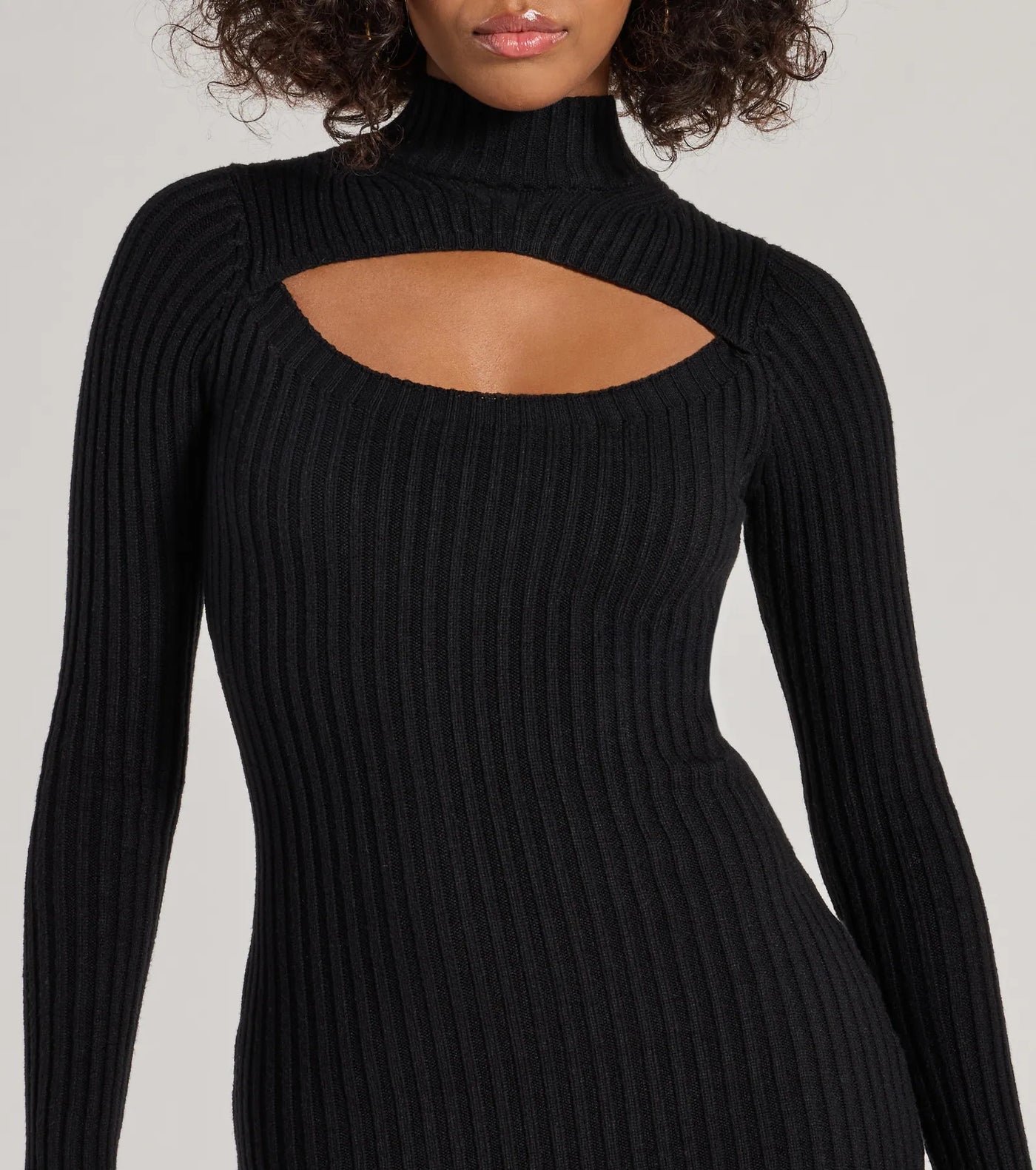 Chic Season Mock Neck Cutout Ribbed Knit Mini Dress