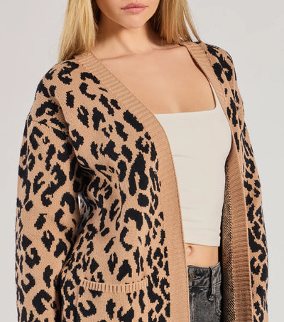 Fierce Vibes Leopard Print Long Sleeve Knit Duster