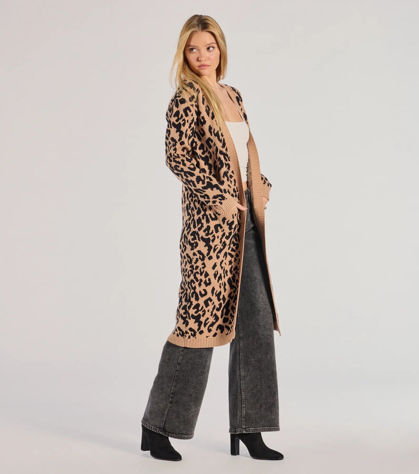 Fierce Vibes Leopard Print Long Sleeve Knit Duster