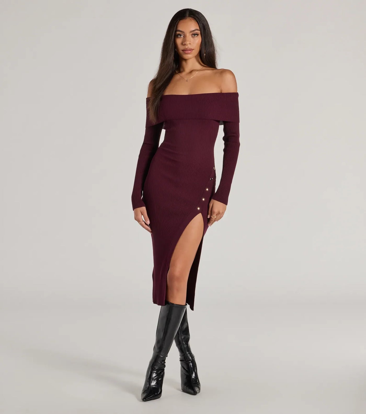 Keeping Knit Chic Long Sleeve Midi Dress