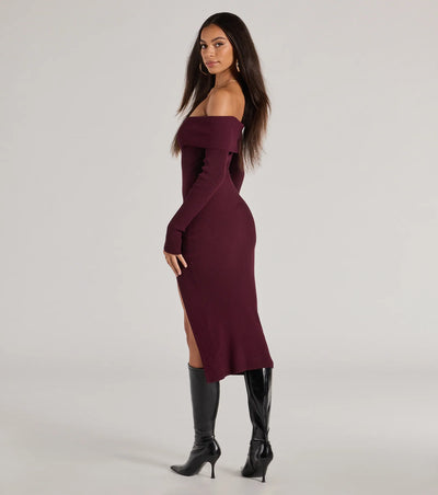 Keeping Knit Chic Long Sleeve Midi Dress