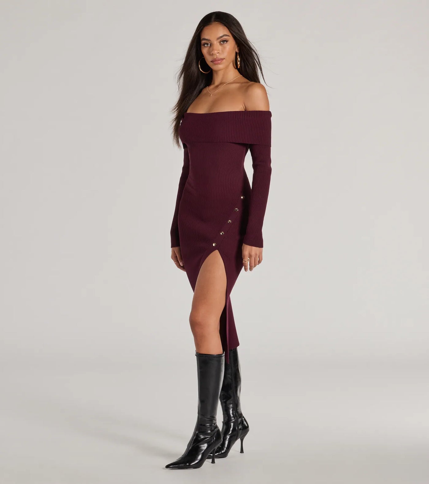 Keeping Knit Chic Long Sleeve Midi Dress