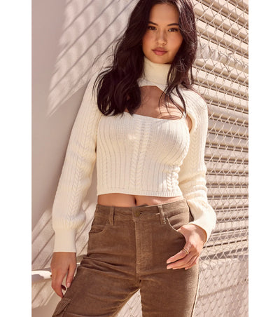 Cozy Casual Cable Knit Turtleneck Sweater Topper