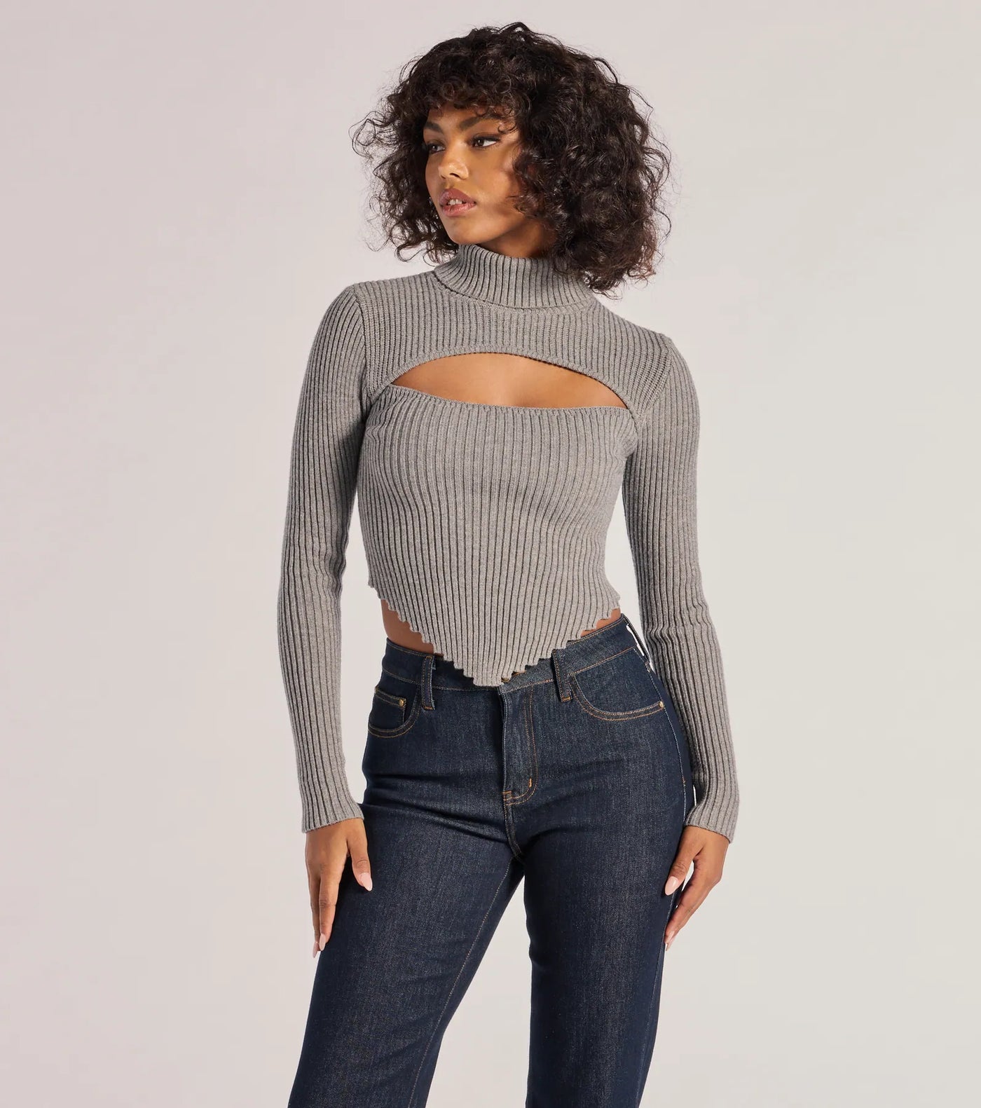 Chic Muse Ribbed Knit Cutout Crop Top