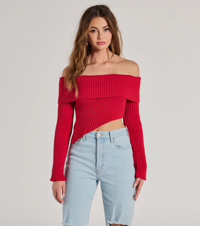 Always Got The Glam Off-The-Shoulder Asymmetrical Crop Top