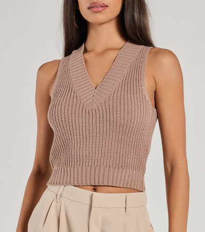 Preppy Babe V-Neck Cropped Sweater Vest