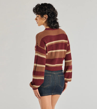 Preppy Style Striped Knit Crew Neck Sweater