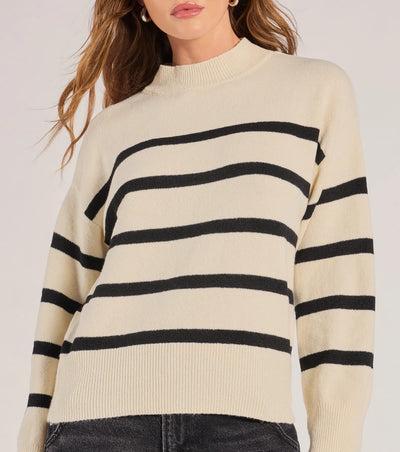 Preppy Casual Striped Knit Mock Neck Sweater