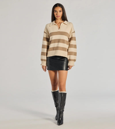 Stripe Sensation Collared Pullover Sweater