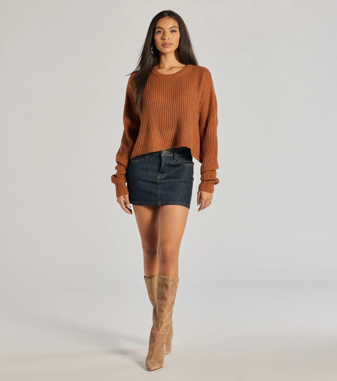 Chic Crew Ribbed Knit Sweater