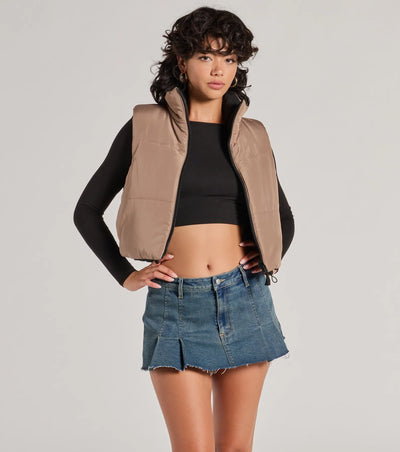 Casual Sleek Reversible Cropped Puffer Vest