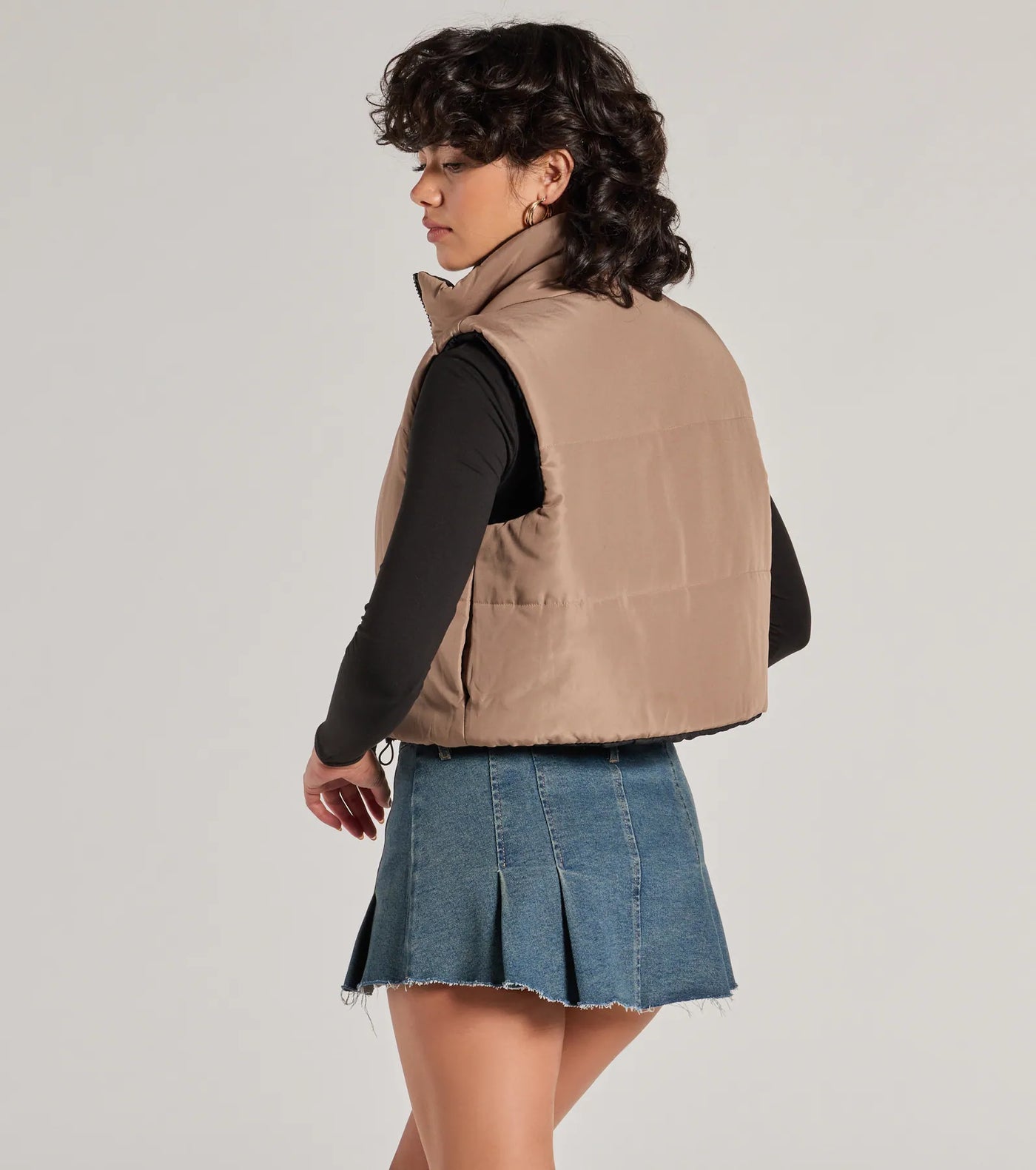 Casual Sleek Reversible Cropped Puffer Vest