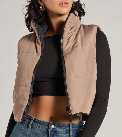 Casual Sleek Reversible Cropped Puffer Vest