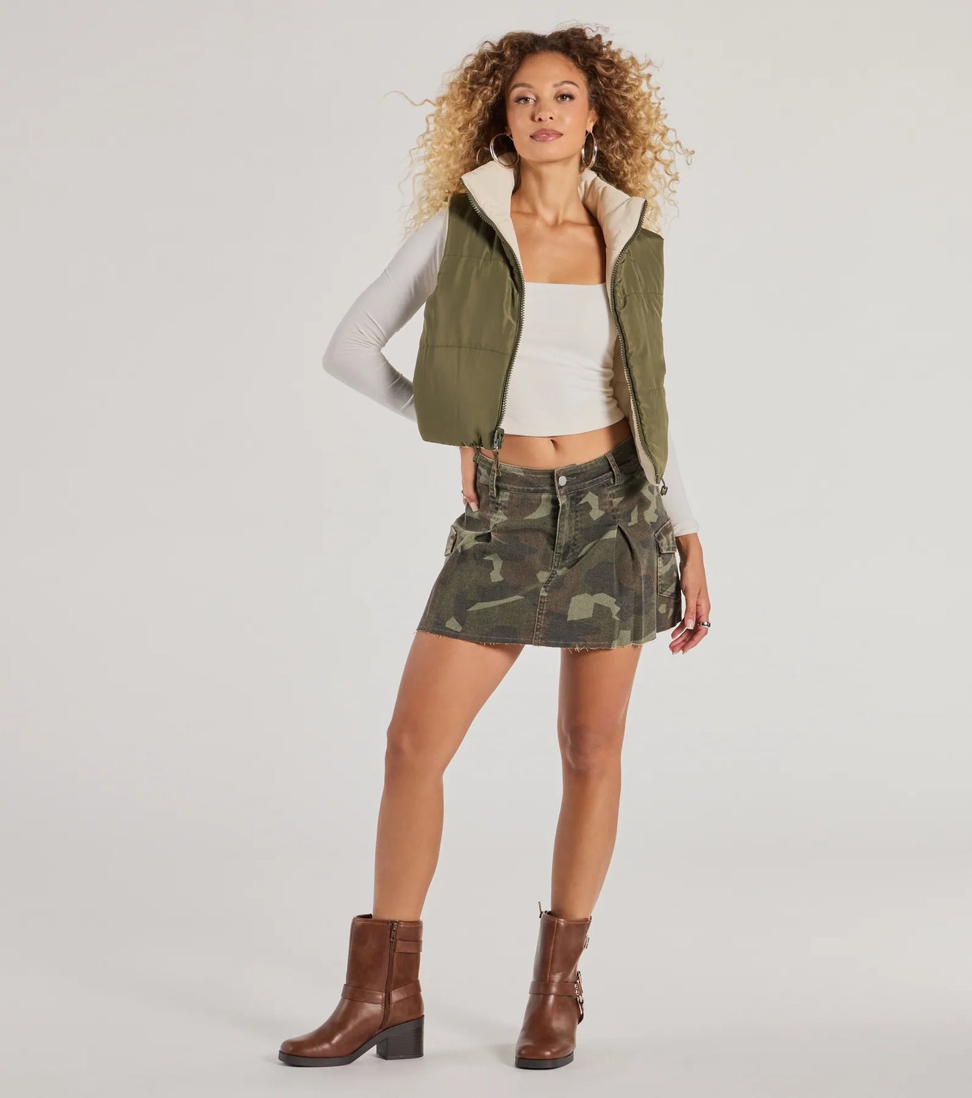 Casual Sleek Reversible Cropped Puffer Vest